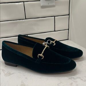 J. Crew Velvet Bit Green Elegant Holiday Loafers with Gold Accent 10 NWT